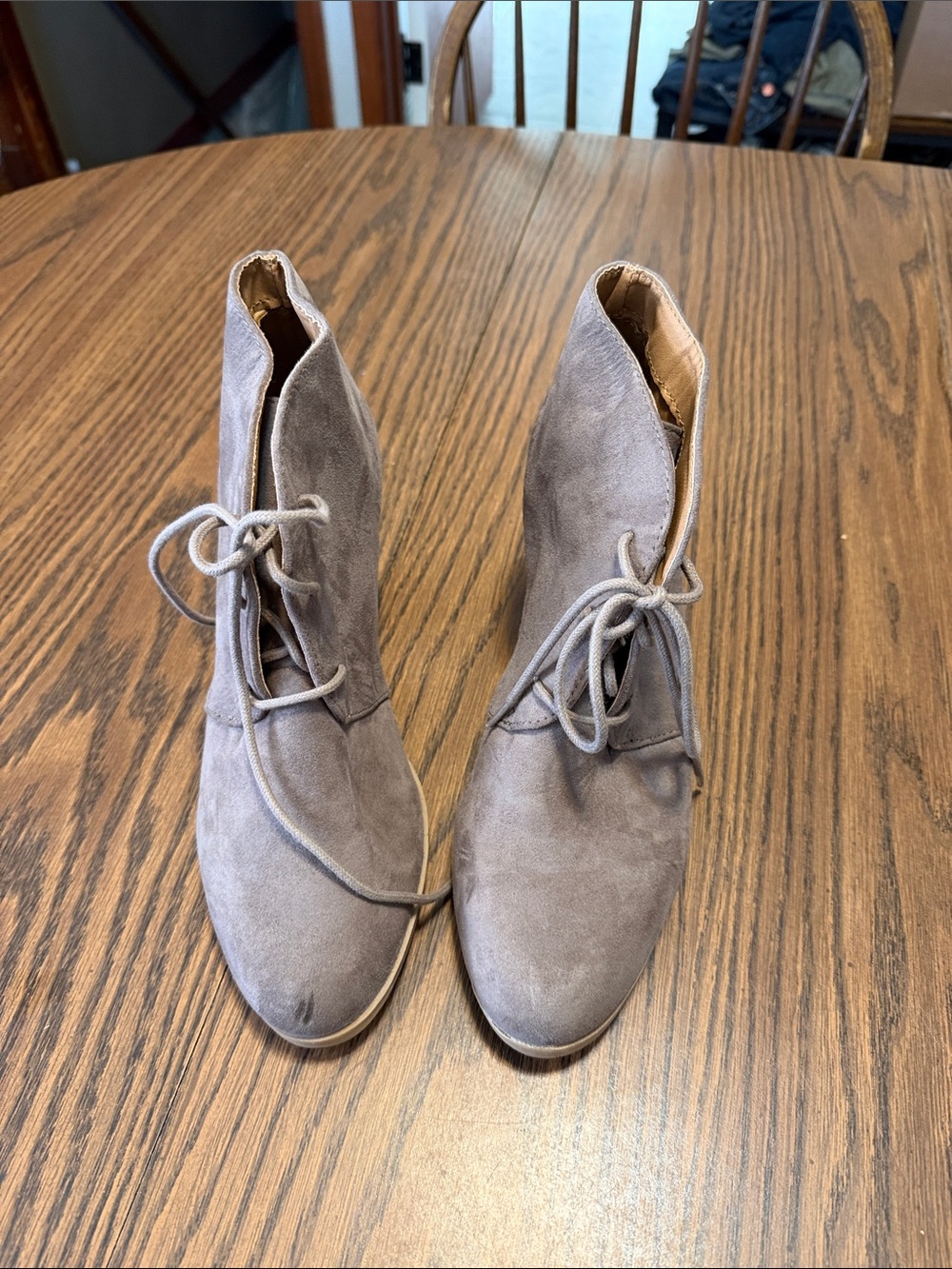 Maurices Taupe Suede Lace-Up Ankle Booties
